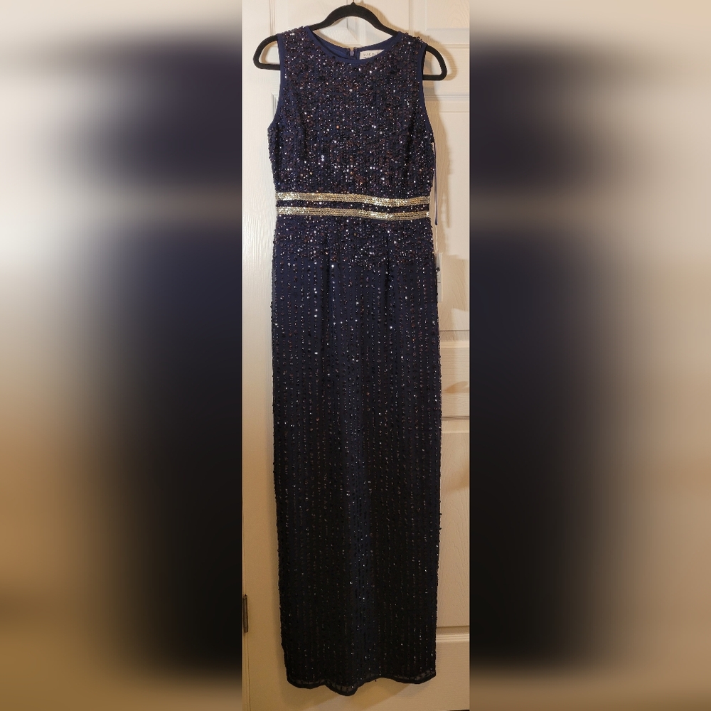 MAC DUGGAL 93603 Sequined Sleeveless Beaded Navy Dress NWT Sz 4 - Picture 7 of 9